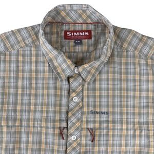 Simms Fishing Products Mens XXL Plaid Long Sleeve Fishing Shirt Olive Orange